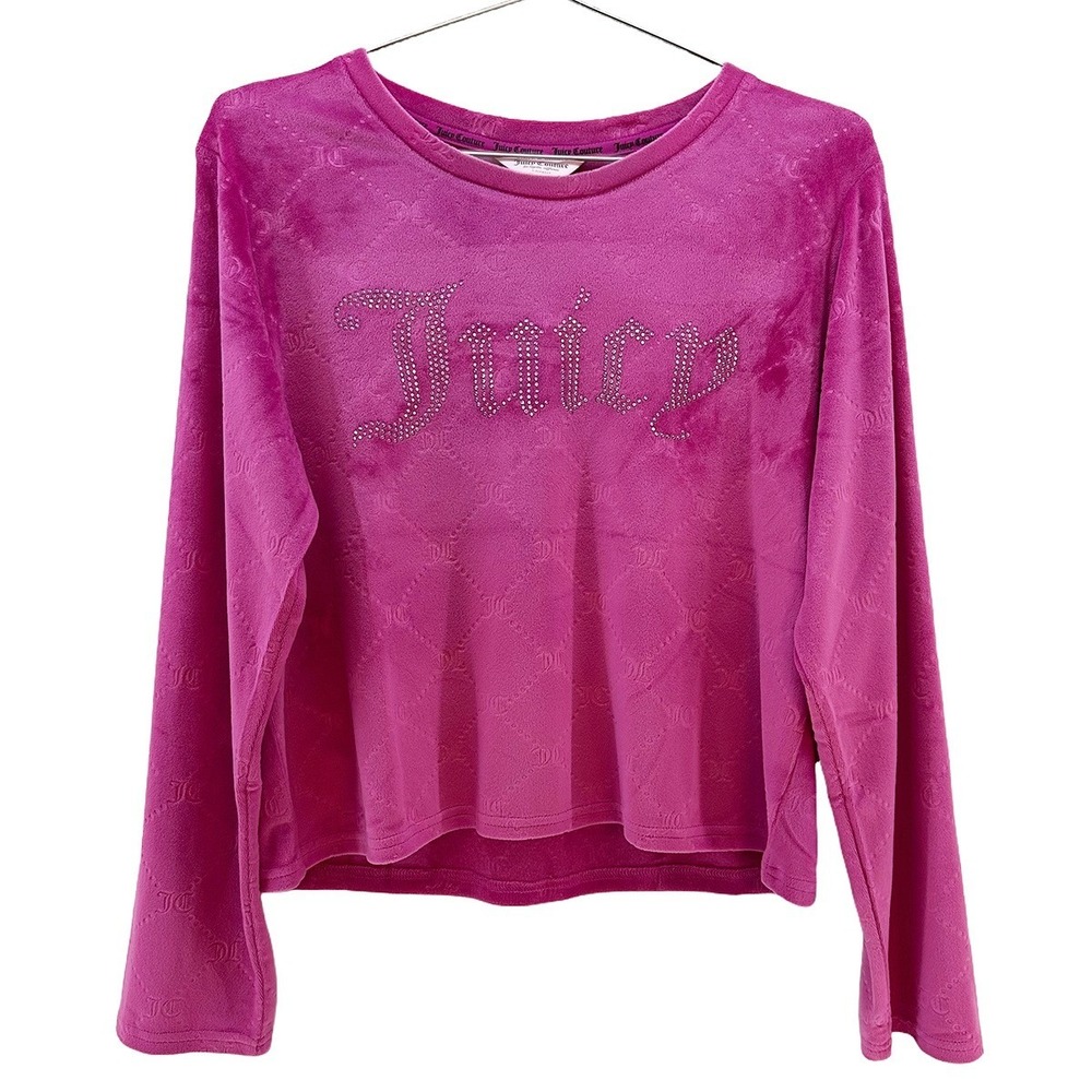 JUICY COUTURE Velour Crystal‎ Logo Sleepwear Top • Large • pink pajama lounge